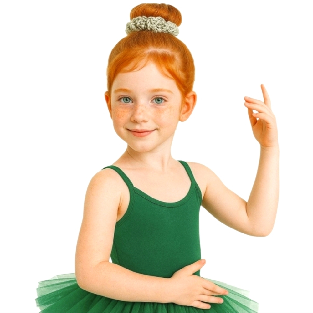 Handmade Sage Green Crochet Ballerina Scrunchie Hair Accessory